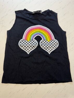 Rock Candy Black Tank with Rainbow & Checkered Heart Graphic